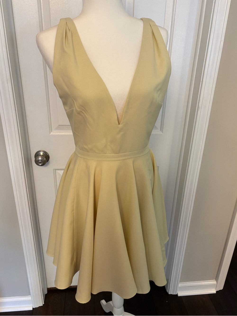 Deep V-Neck Mini Dress in Soft Yellow